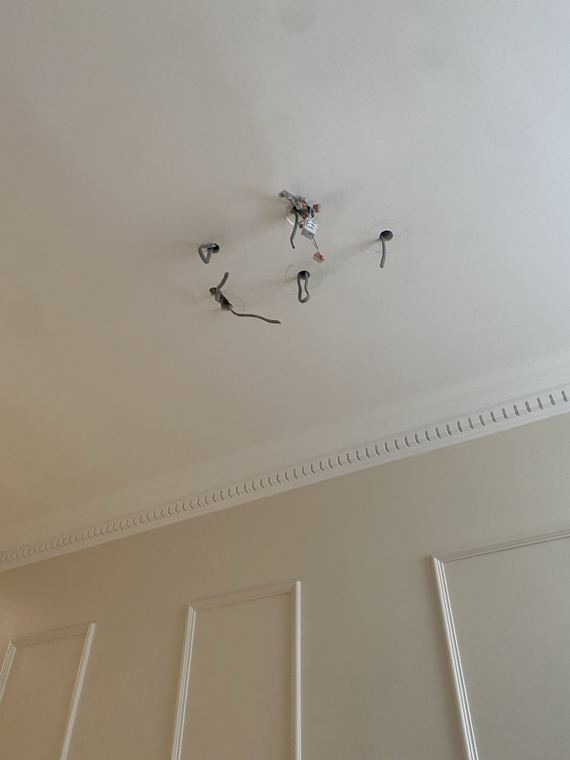 Ceiling wiring prepared for chandelier